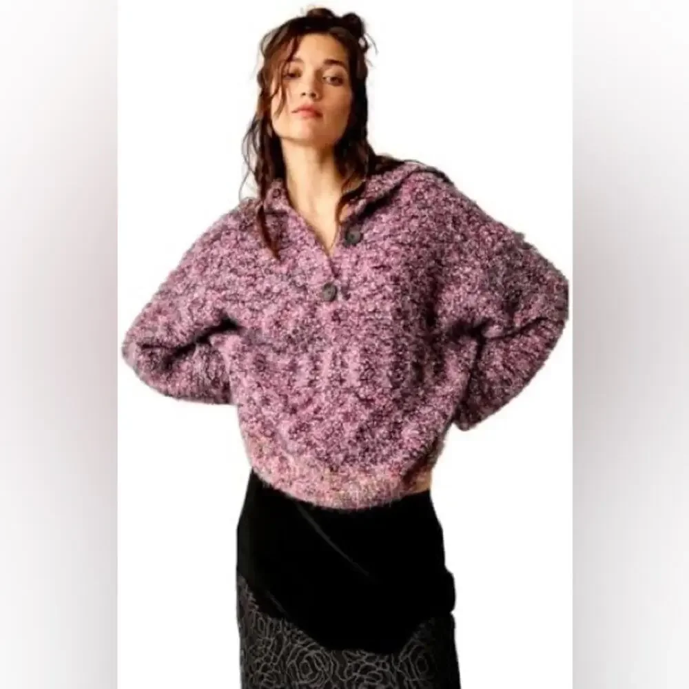 Free People Stellar Knit Pullover in Shocking Pink XS